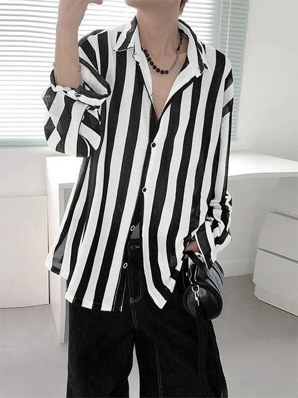 Men's Striped Textured Long Sleeve Shirt SKUL32789