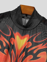 Men's Futuristic Sheer Mesh Thermal Muscle Print Mock Neck Long Sleeve Shirt SKUL64229