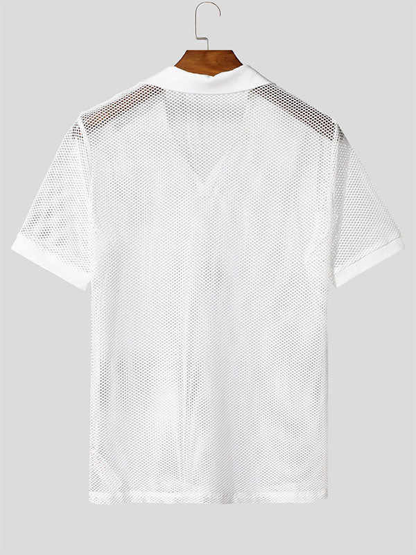 Men's Solid Color Sheer Mesh Short Sleeve T-Shirt SKUL17025