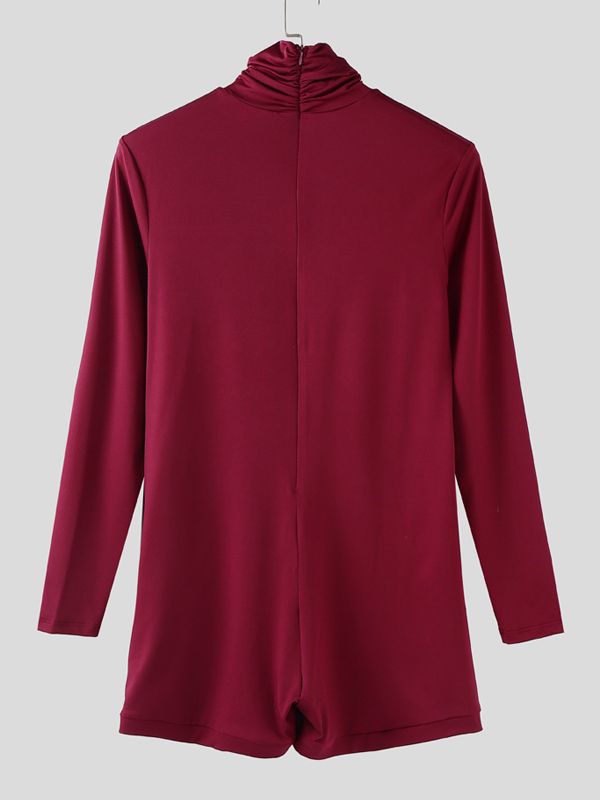 Men's Metal Buckle Knitted Long Sleeve Bodysuit SKUL39019