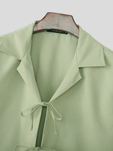 Men's Solid Color Lace-Up Short Sleeve Shirt SKUL25076