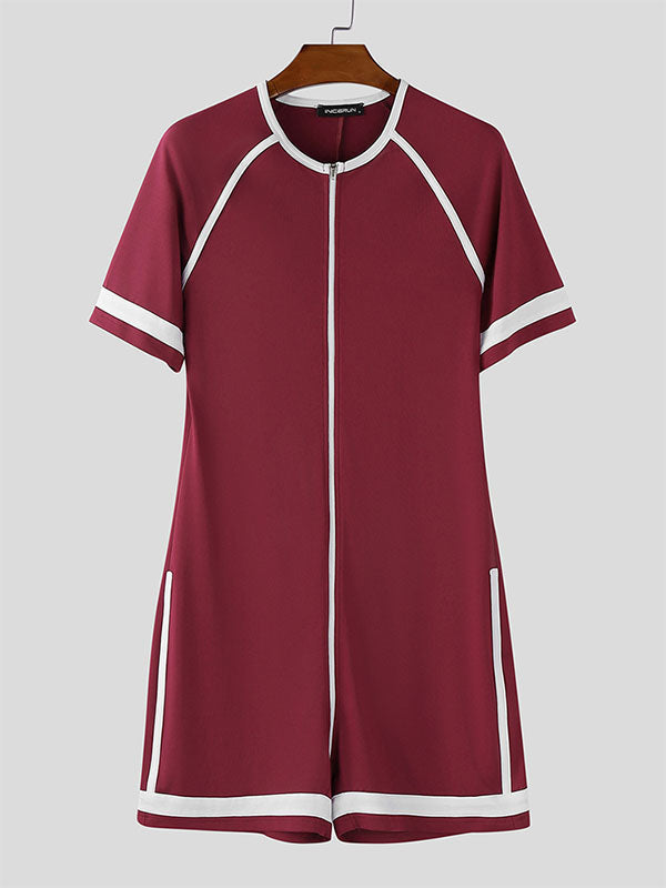 Men's Stripe Colorblock Short Sleeve Bodysuit SKUL21306