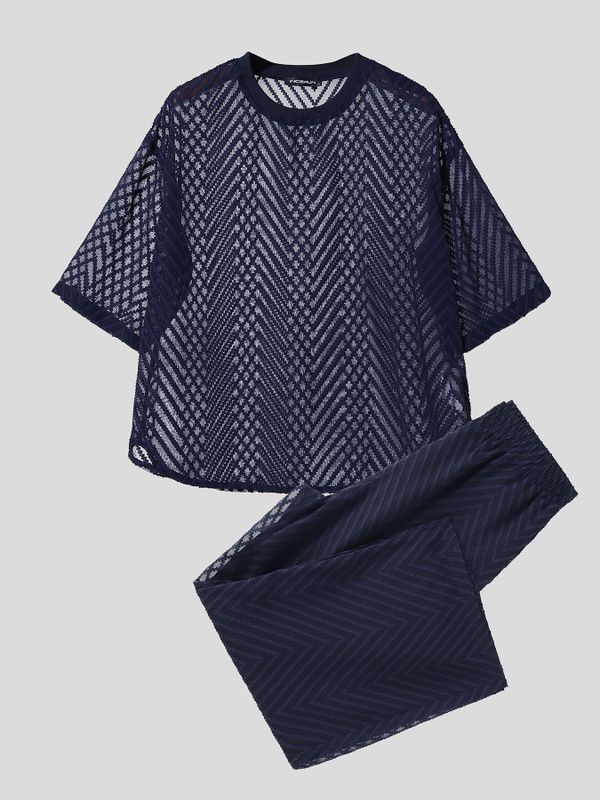 Men's Avant-Garde Sheer Chevron Mesh Two Pieces Outfit SKUL74698