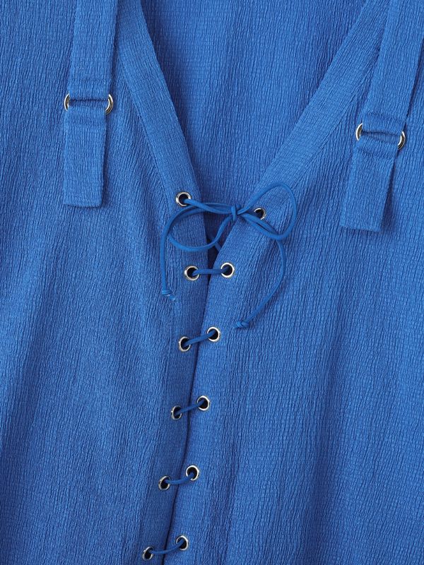 Men's Cut-Out Drawstring Eyelet Long Sleeve Shirt SKUL38657