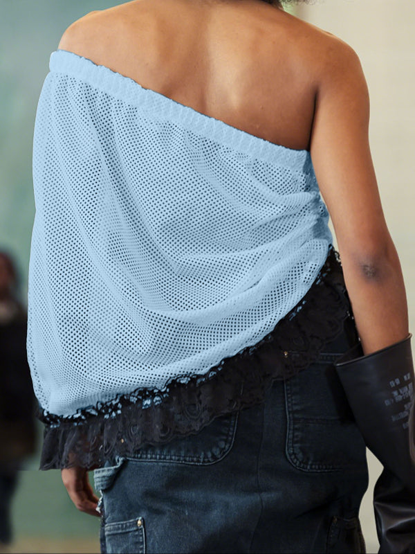 Men's Lace Mesh Patchwork Number Print Bandeau Tank SKUL54411