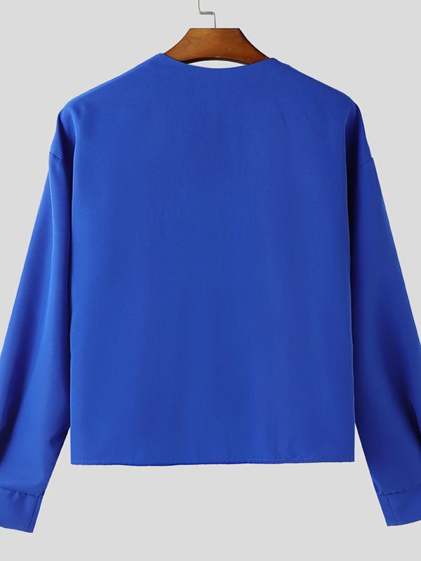 Men's Metal Stud Curved Hem Cropped Long Sleeve Cardigan SKUL41021