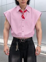 Men's Striped Tie Cropped Sleeveless Shirt SKUL54620