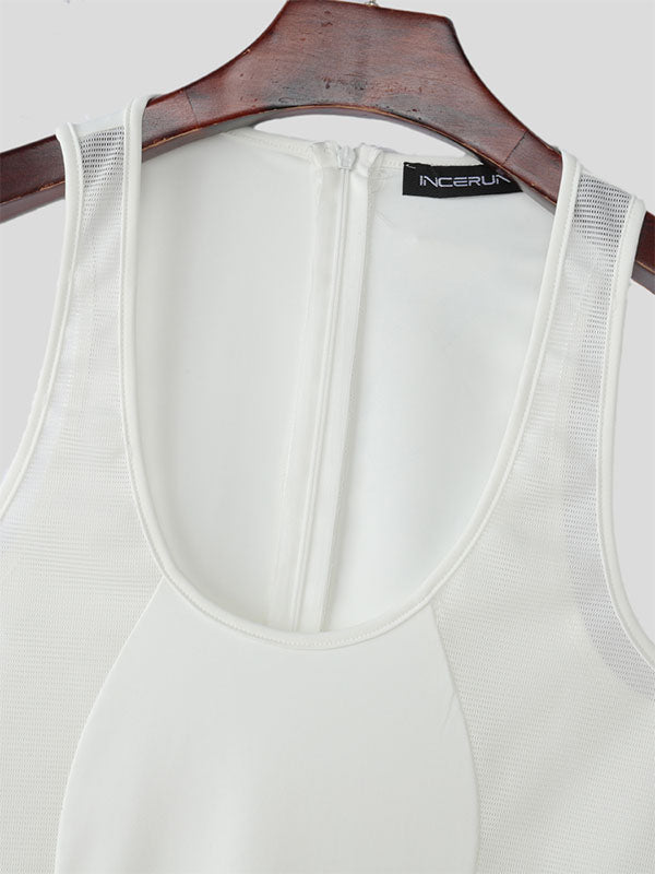 Men's Sheer Mesh Patchwork Sleeveless Bodysuit SKUL23652