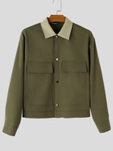 Men's Clean-Fit Casual Daily Commute Contrast Collar Dual Flap Pocket Cropped Jacket SKUL77322