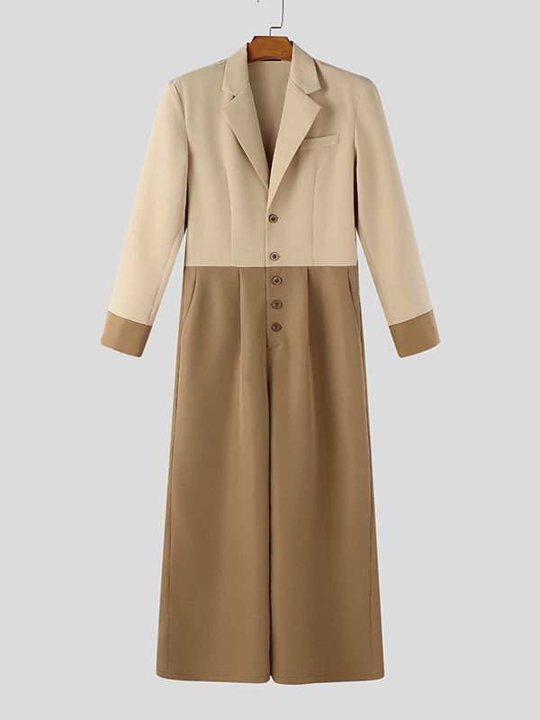 Men's Casual Contrast Color Long Sleeve Jumpsuit SKUL48607