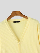 Men's Solid Color Textured Long Sleeve Cardigan SKUL47671