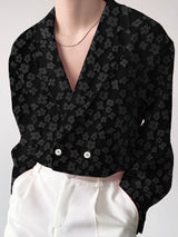 Men's Jacquard Texture Double Breasted Long Sleeve Blazer SKUL25809