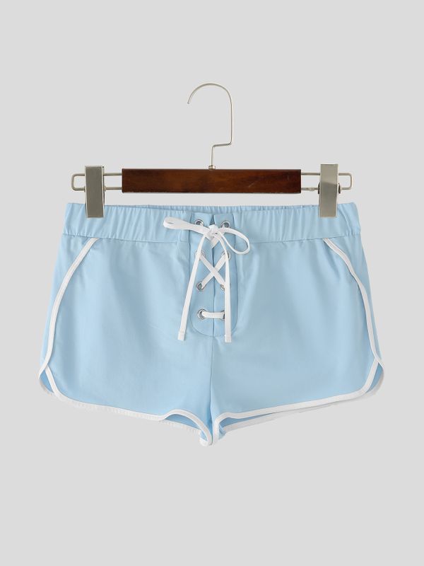Men's Retro Gym Fitness Lace-Up Contrast Binding Extra Short Track Short SKUL67093