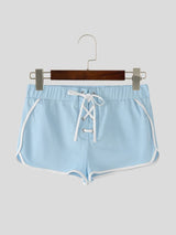 Men's Retro Gym Fitness Lace-Up Contrast Binding Extra Short Track Short SKUL67093