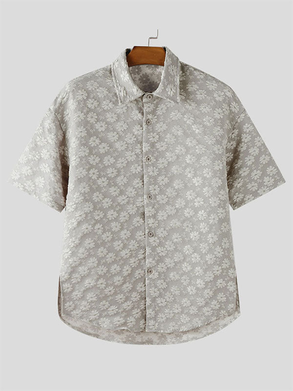 Mens Floral Print Textured Short Sleeve Shirt SKUL13715