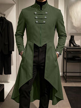 Men's Avant-Garde Retro Runway High-Low Swallowtail Hem Metal Buckle Zip Up Long Sleeve Stand Collar Blazer SKUL79735