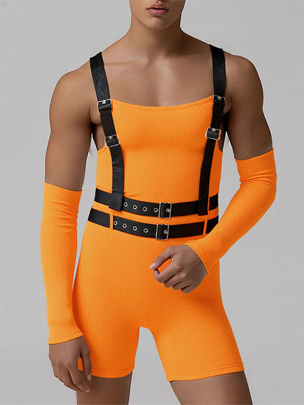 Men's Solid Color Texture Overall Bodysuit SKUL19018