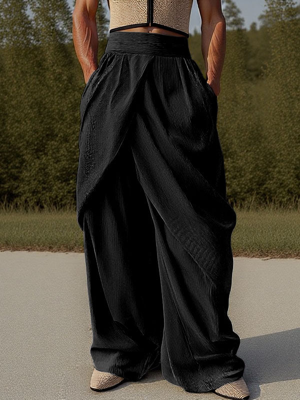 Mens Solid Color Asymmetric Ruched Pant SKUL06500