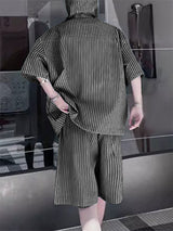 Mens Striped Hooded Casual Two Pieces Outfit SKUL17852