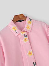 Men's Floral Printed Tie Long Sleeve Shirt SKUL44947