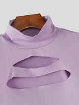 Men's Streetwear Slim Fit Chest Cut Out Mock Neck Cropped T-shirt SKUL51882