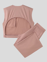 Men's Solid V Neck Vest Two Pieces Outfit SKUL31919