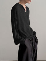 Men's Textured Knit V Neck Long Sleeve T-Shirt SKUL32962