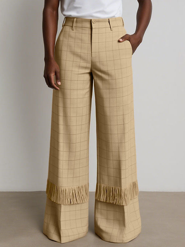 Men's Tassel Patchwork Plaid Casual Pant SKUL26122