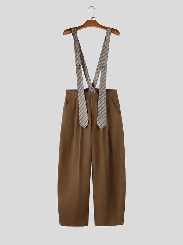 Men's Vintage Dandy Daily Casual High-Waist Striped Strap Jumpsuit SKUL83473