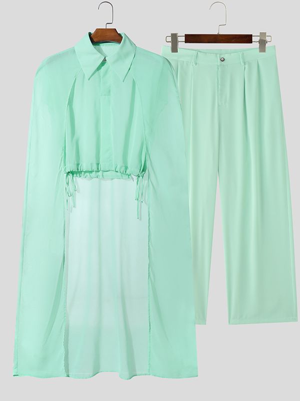 Men's Chiffon Sheer Cape Patchwork Two Pieces Outfit SKUL36591