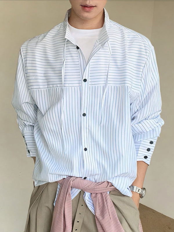 Men's Striped Irregular Long Sleeve Shirt SKUL36393