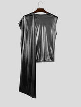 Men's Avant-Garde Glam Stage Runway Metallic Drape Cape One-Shoulder Tank SKUL82428