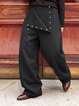 Men's Avant-Garde Deconstructed Stage Runway Asymmetric Foldover Snap High-Waist Pant SKUL81828