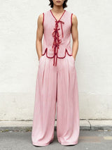 Men's Lace Up Patchwork Striped Two Pieces Outfit SKUL45397