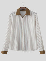 Men's Striped Colorblock Collar Long Sleeve Shirt SKUL27372
