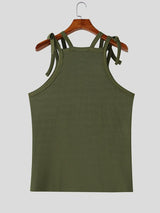 Men's Avant-Garde Multi-Strap Tie Shoulder Button Decor Fit Ribbed Tank SKUL74520