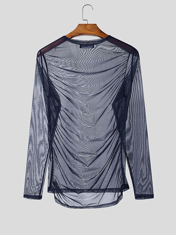 Men's Sheer Mesh Slim Fit Long Sleeve T-shirt SKUL51790