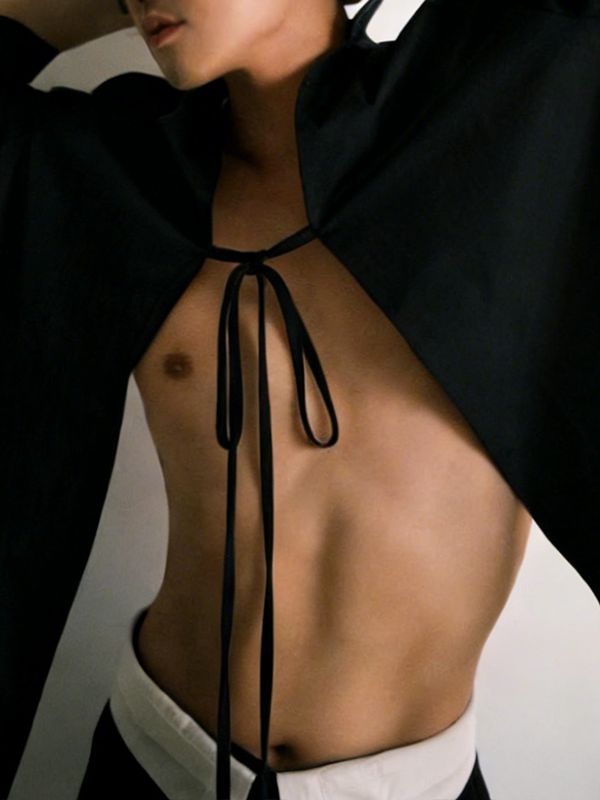 Men's Back Hollow Tie Long Sleeve Shirt SKUL51932