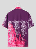 Mens Dragon Print Lapel Short Sleeve Shirt SKUK48611