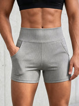 Men's Gym Vertical Ribbed V-Back Yoke Butt Lifting High Waist Back Pocket Short SKUL81924