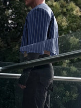 Men's Back Zipper Striped Cropped Shirt SKUL41259