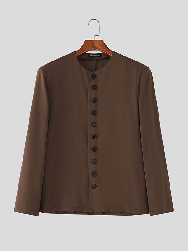 Men's Solid Color Padded Shoulder Long Sleeve Jacket SKUL42535