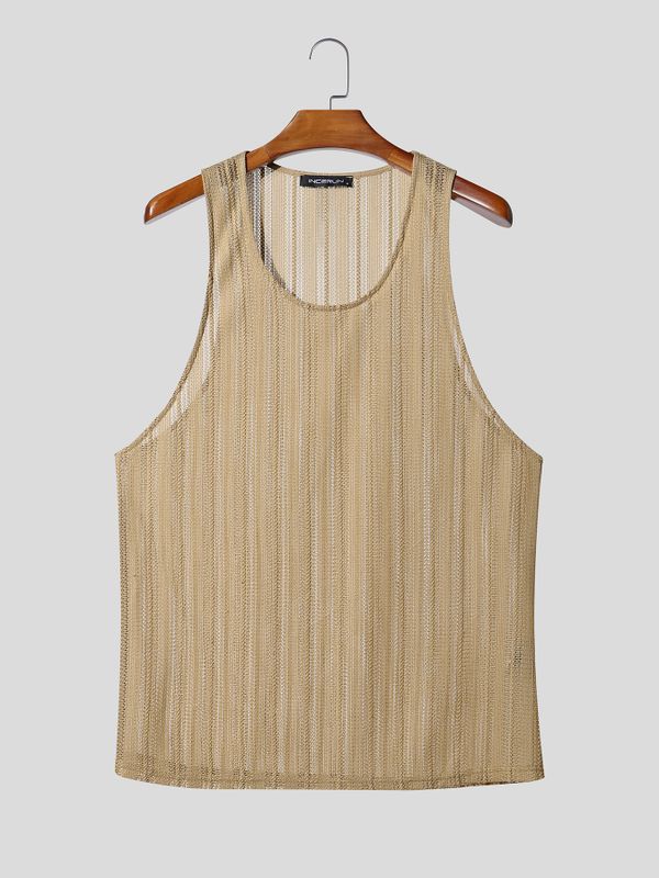 Men's Resort Sheer Striped Scoop Neck Slim Fit Tank SKUL70270