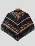 Mens Ethnic Print Fringe Hem Knit Cloak SKUK32387
