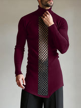 Men's Sheer Mesh Patchwork Knit Long Sleeve T-shirt SKUL45326