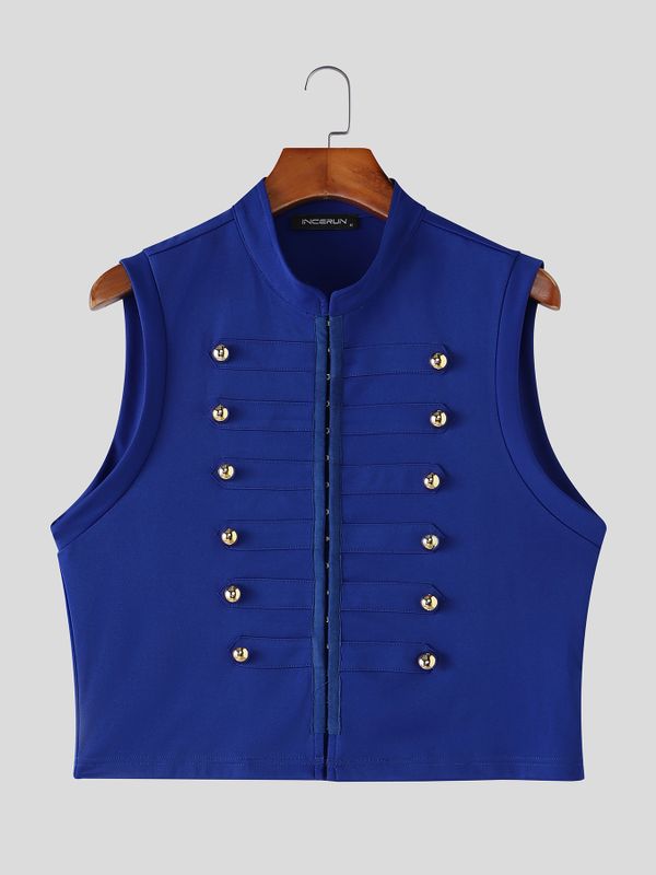 Men's Vintage Aristocrat Double-Breasted Gold Crest Button Military Drummer Tank SKUL77517