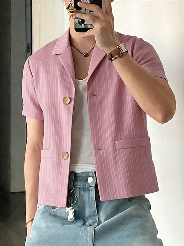 Men's Solid Color Textured Casual Short Sleeve Blazer SKUL54443