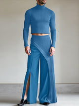 Men's Solid Color Deconstructed Textured Two Pieces Outfit SKUL43726