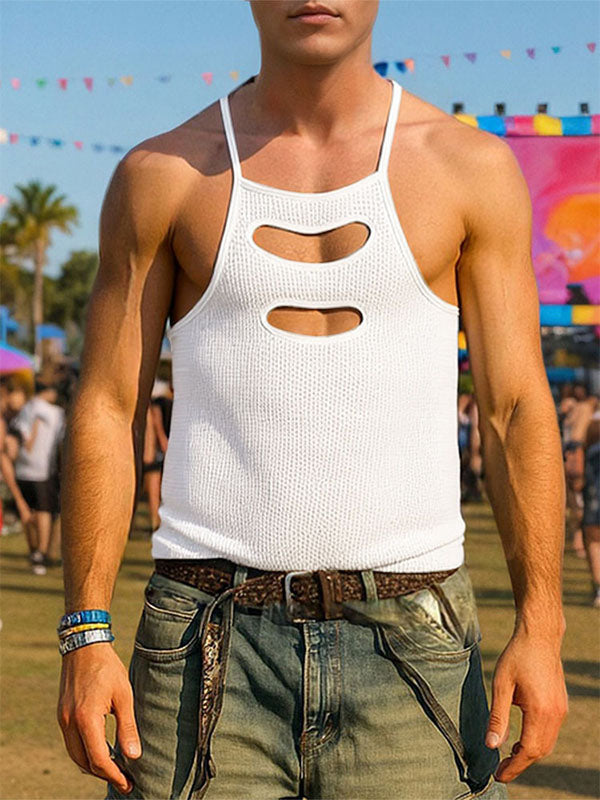 Men's Solid Color Cutout Casual Tank SKUL15381