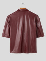 Mens Faux Leather Zip-Up Short Sleeve Shirt SKUL00889